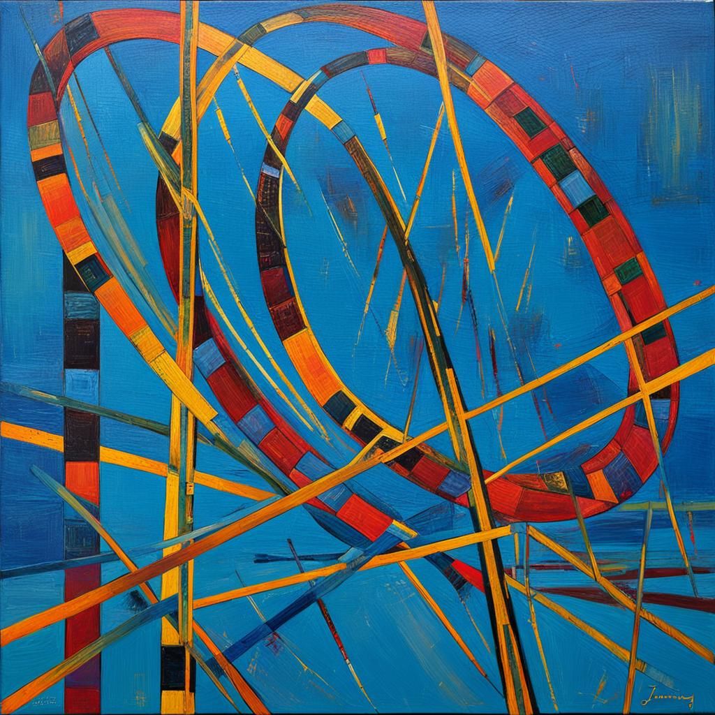 Geometric Abstract Painting with Stripes and Ovals