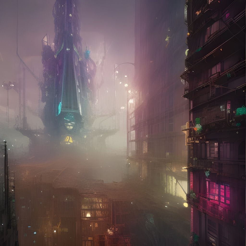 Detailed Steampunk Skyscraper with Blossoming Flora