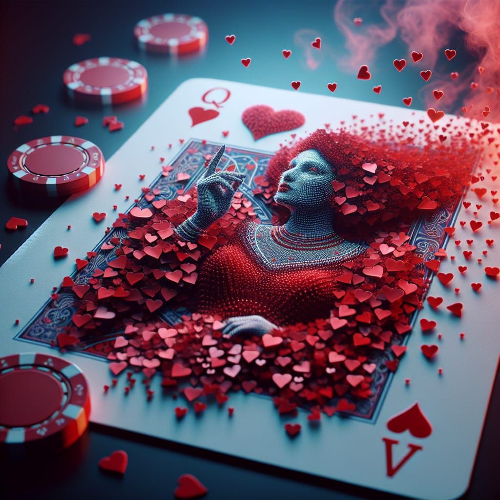 Heart Queen Card with 3D Effect, Cinematic Style