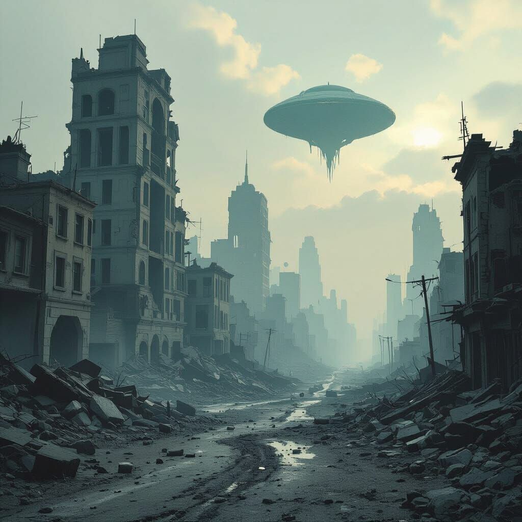 Dystopian Cityscape Destroyed After Alien Invasion