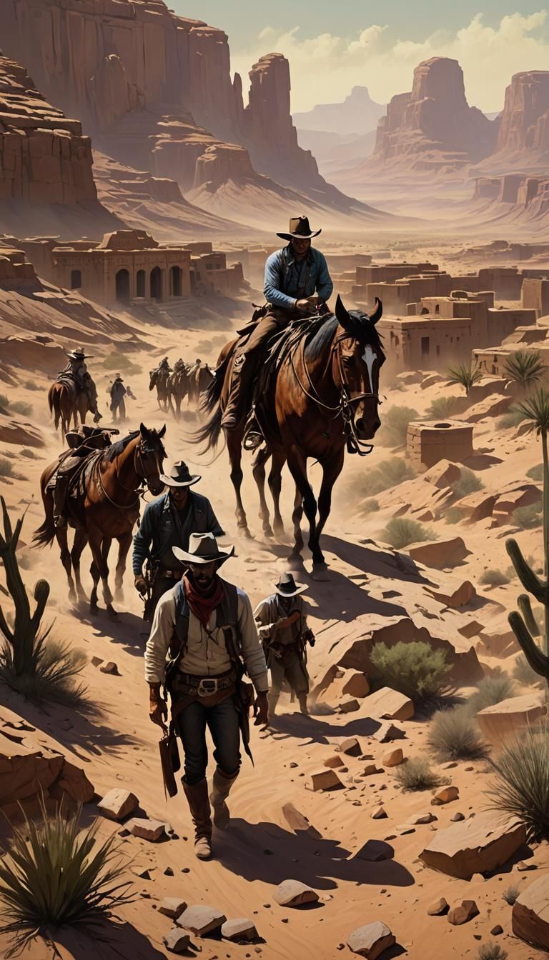 Western cowboys  in the desert