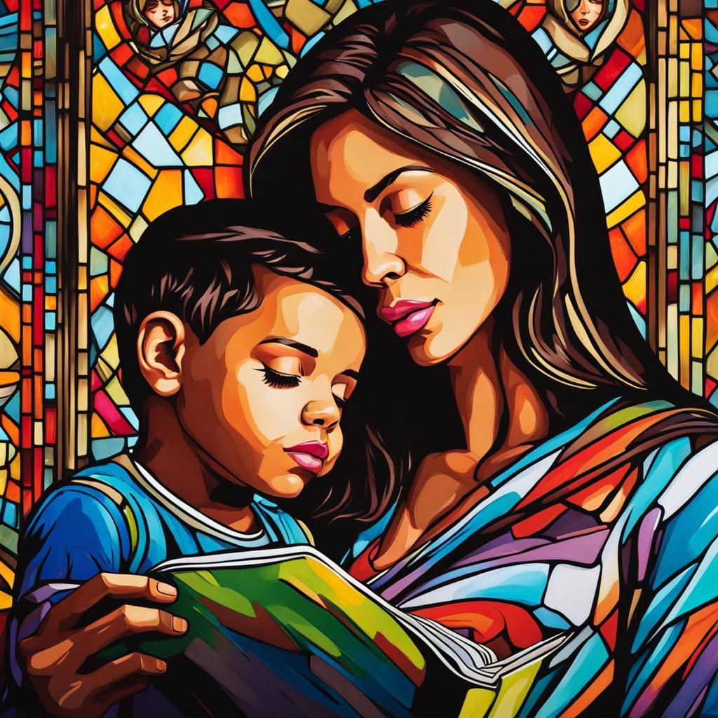 Stained Glass Mother and Son Graffiti Art