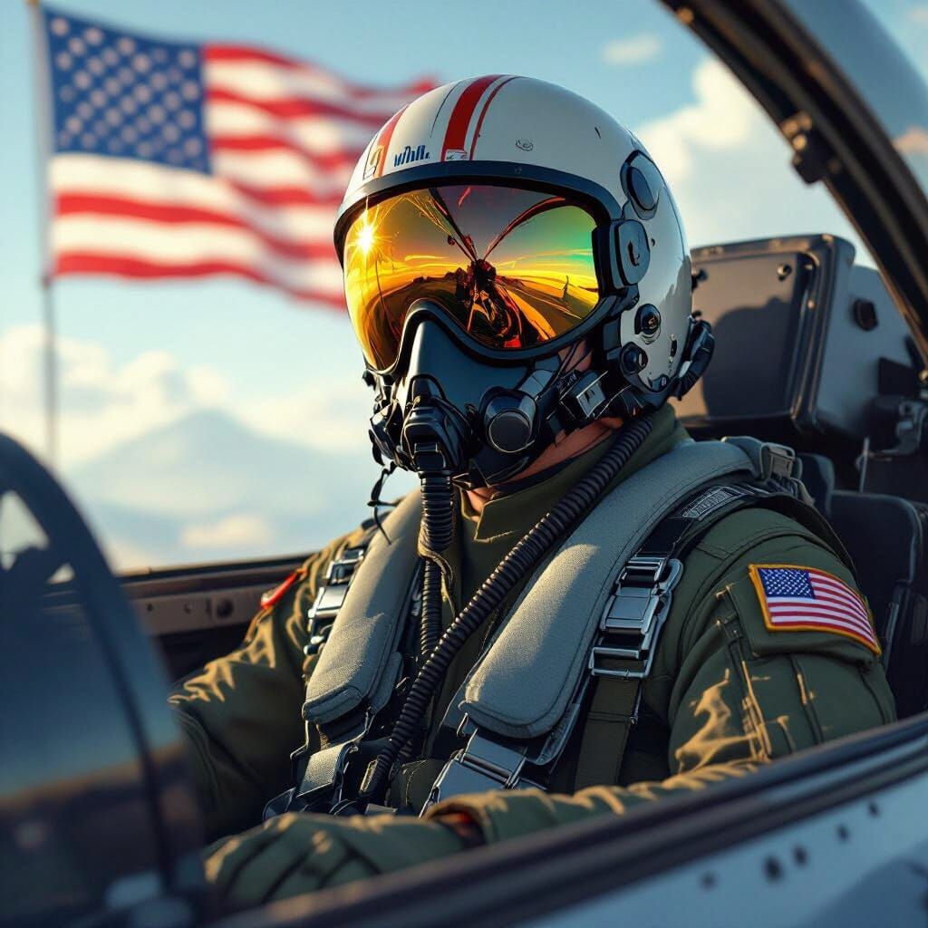 American Air Force Pilot in Jet, Digital Art