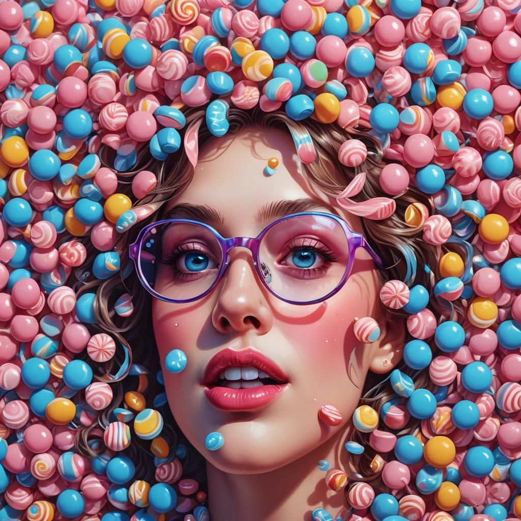 Woman in Candy Art Style with Colorful Details