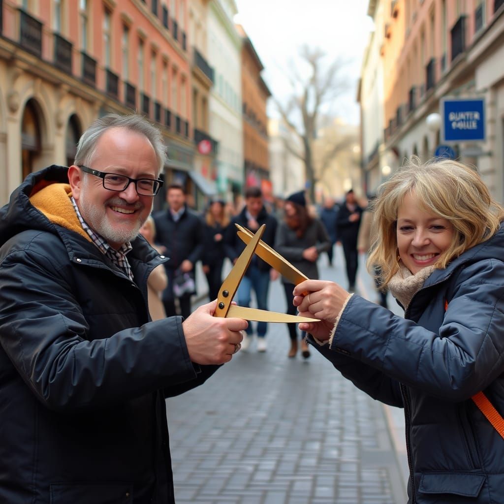 Smiling Scissors in Street