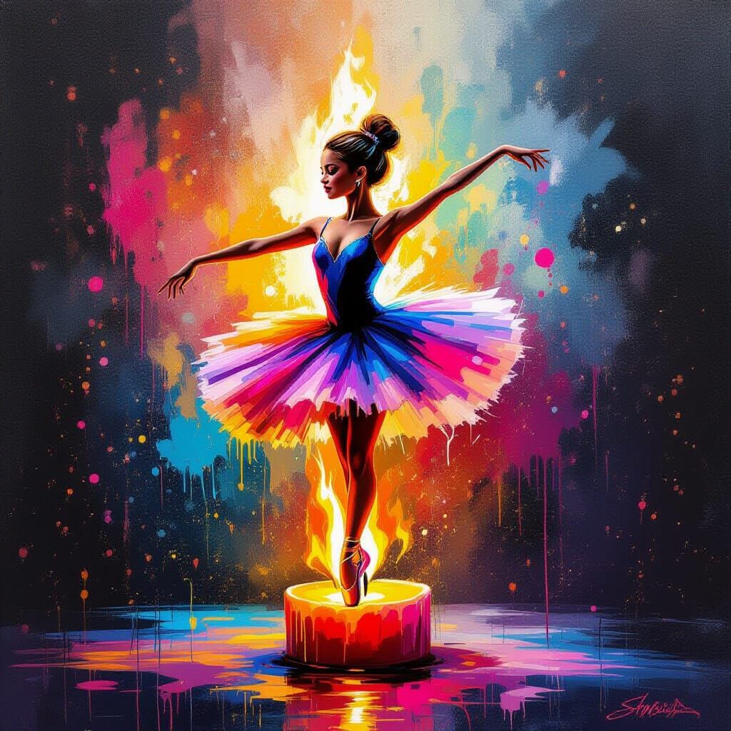 Ballerina Burns Dress Dancing on Candle Flame in Graffiti St...