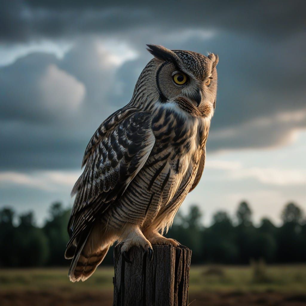 Owl and Fireflies in Cinematic Film Still