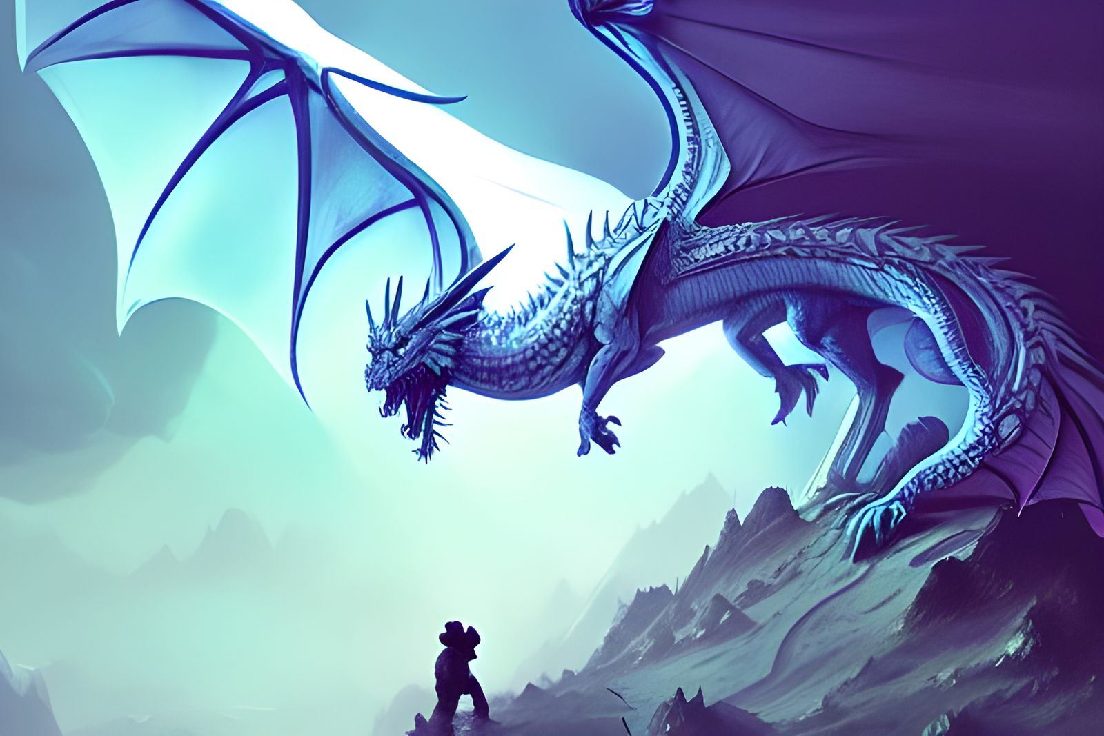 Magnificent White Dragon Soaring Above