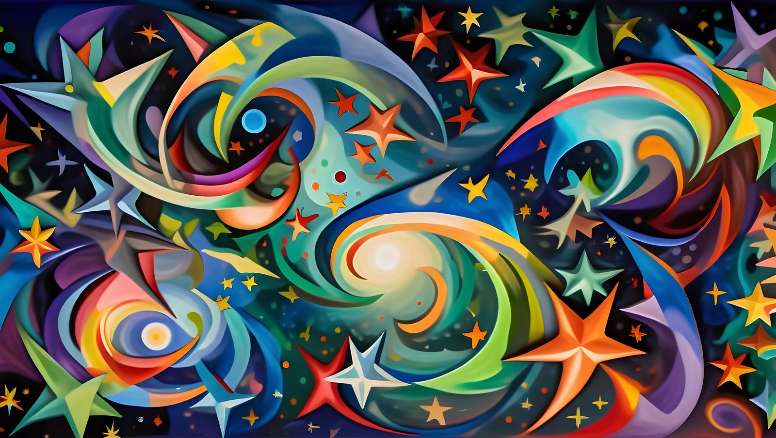 Vibrant Abstract Oil Paint Swirls and Stars