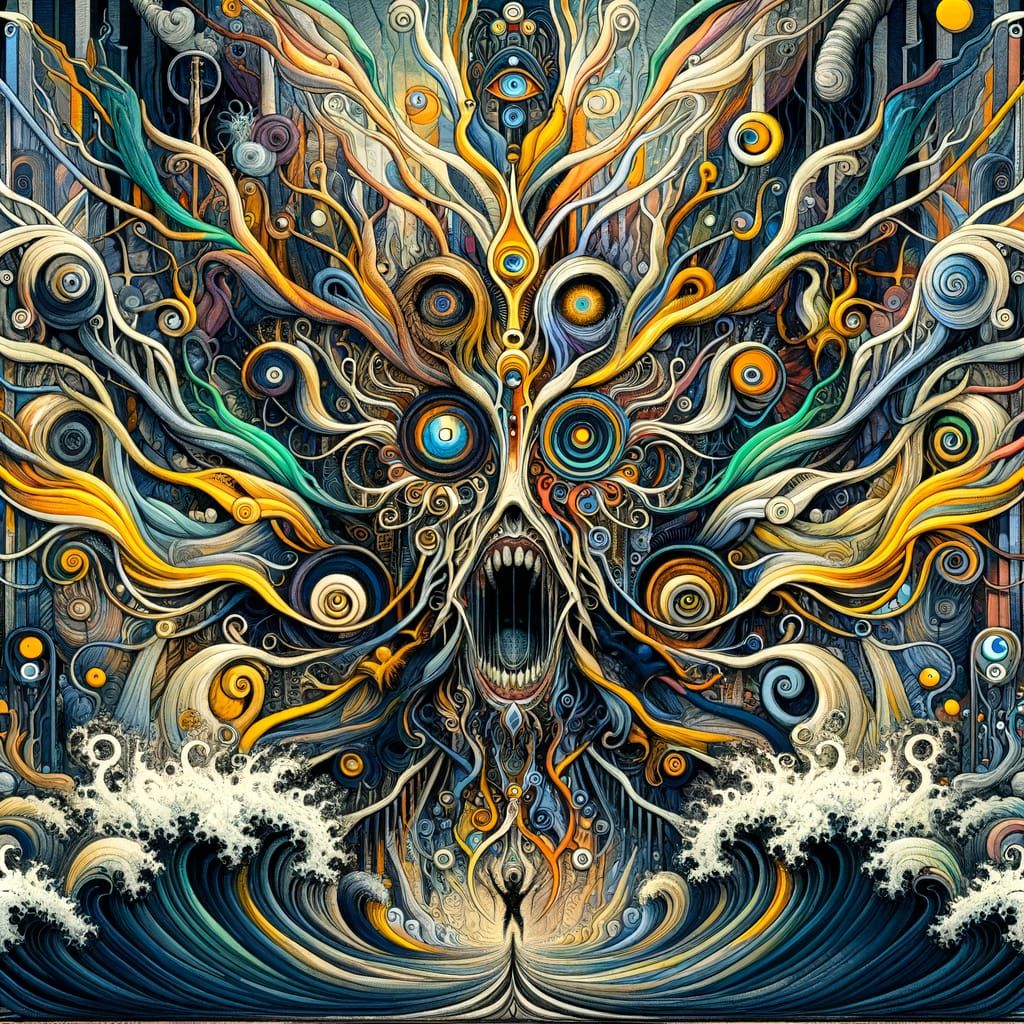 Vertigo Art, hyper surrealism, depth, style of Tim Burton