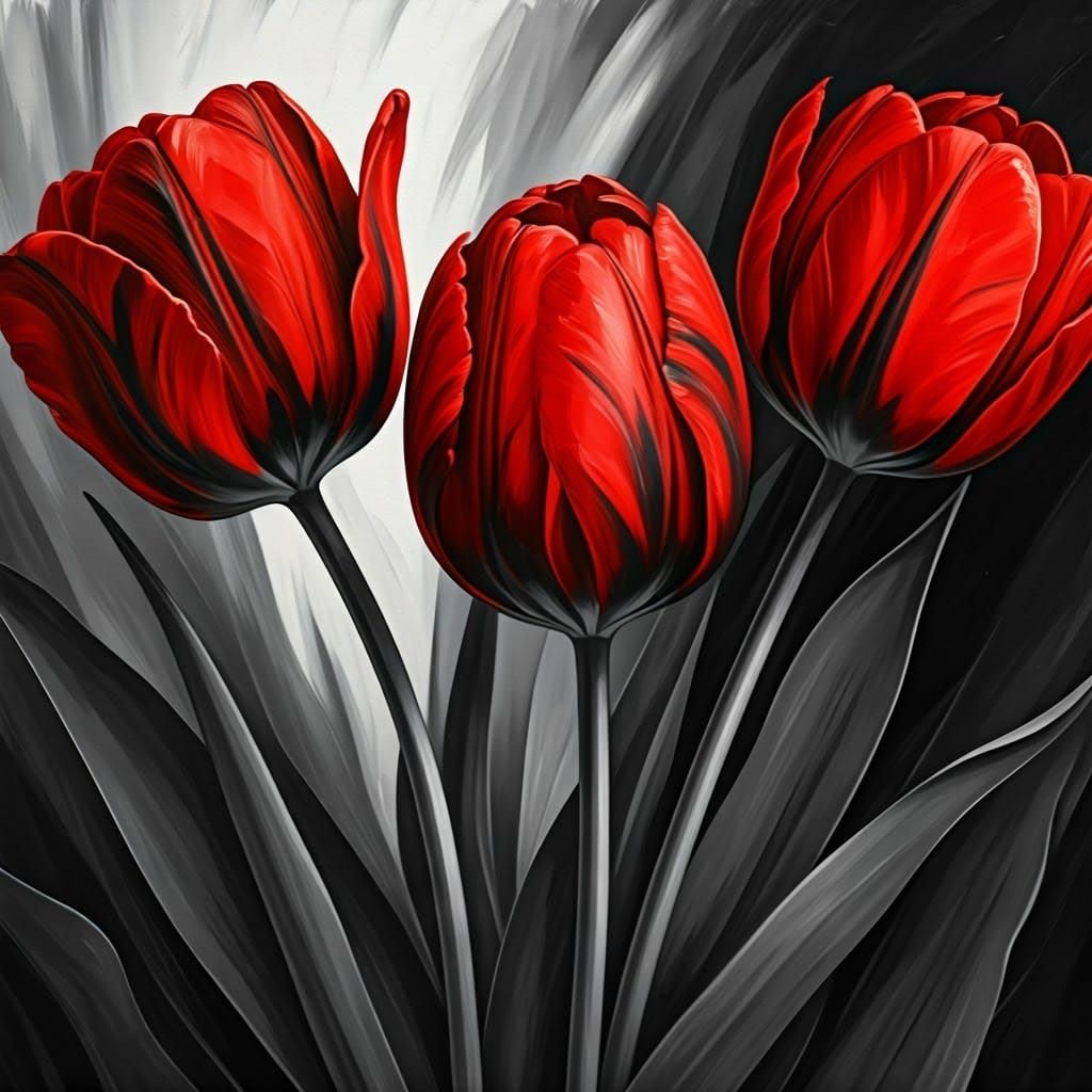 Vibrant Tulip Flowers in Bold Brushstrokes