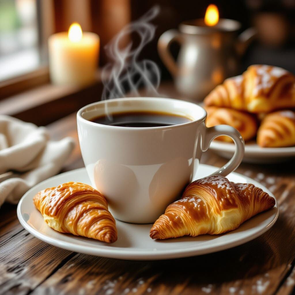 Coffee and Croissant Still Life in 4K