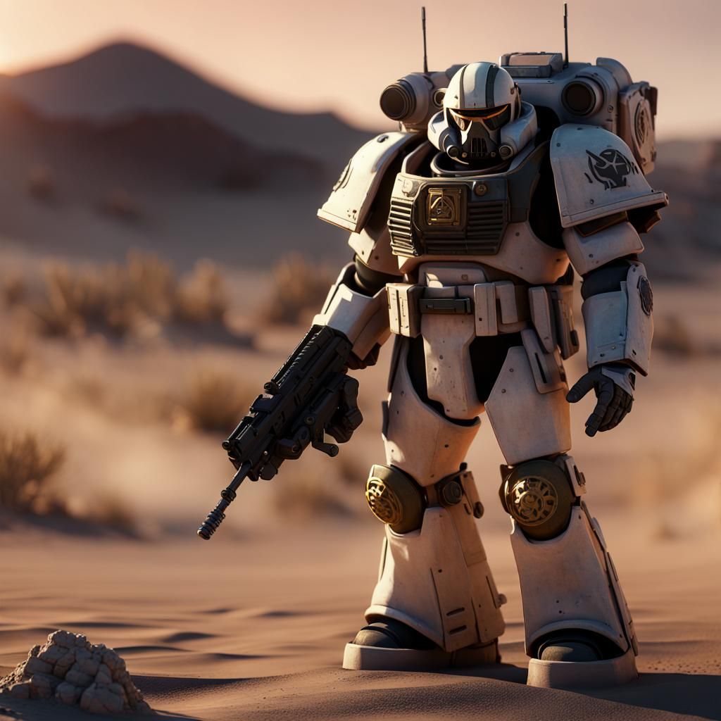 Space Marine Zaku Fusion in Nevada Desert, 3D Render