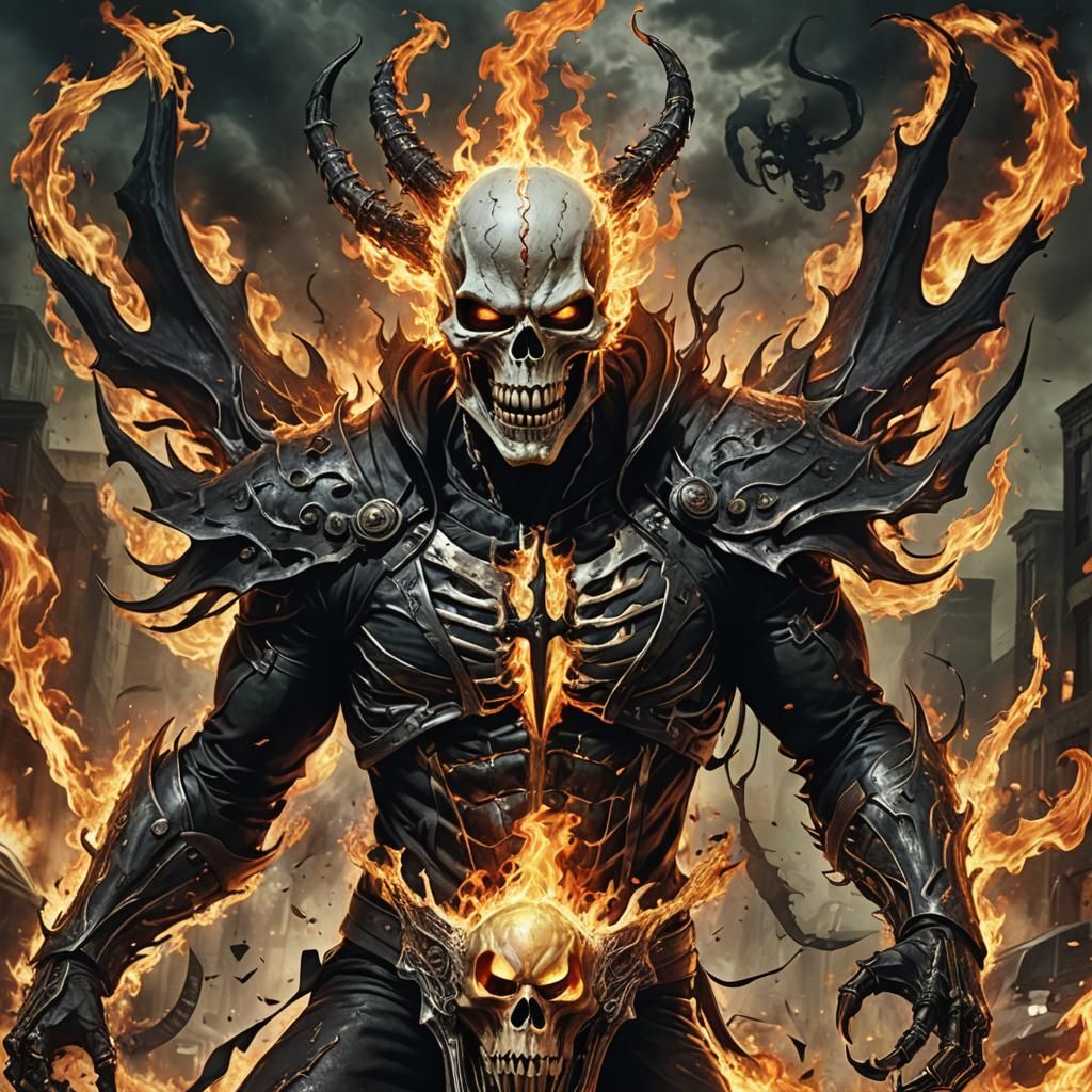 Lucifer Ghost Rider Hybrid in Dark Gothic Art