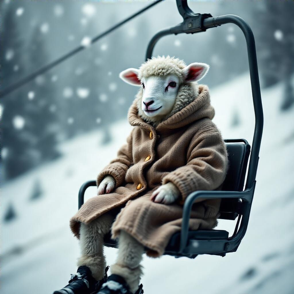 Lamb's Nervous Ski Lift Ride in Abstract Winter