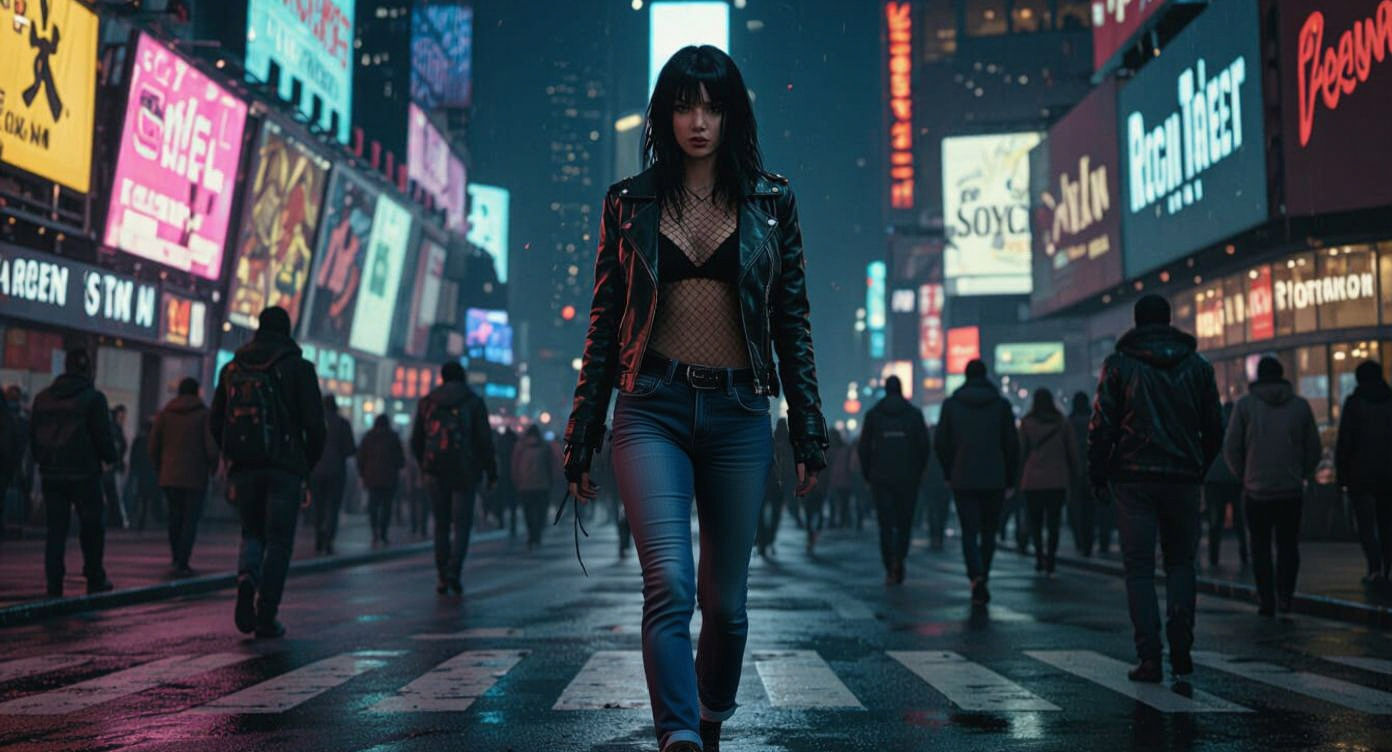 Noir Cityscape at Night: Cyberpunk Insomniac