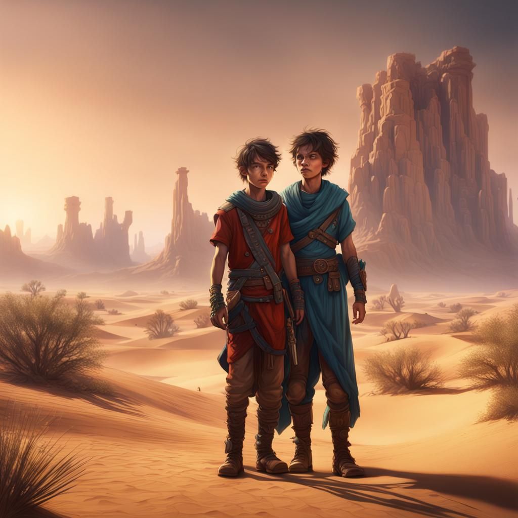 Exiled Teenager in Desert Landscape, Detailed Matte Painting