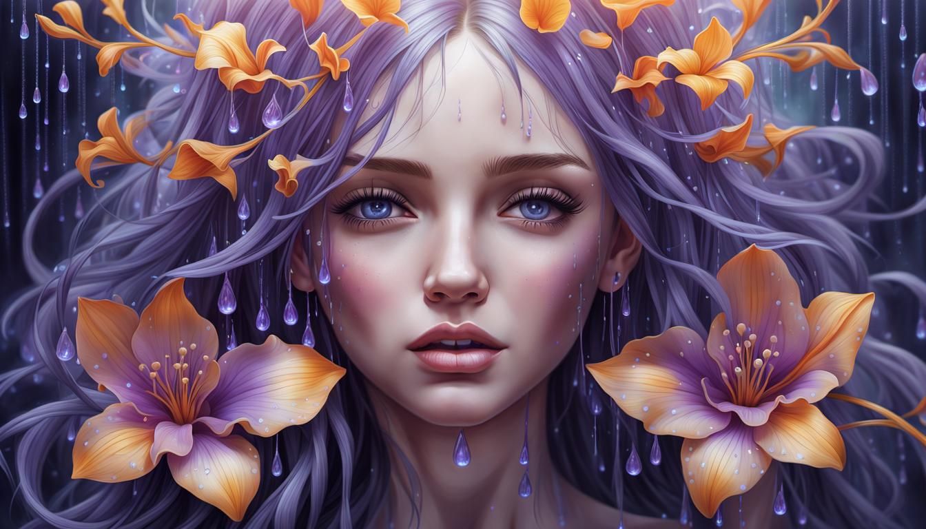 Girl in Bioluminescent Light with Lavender Water