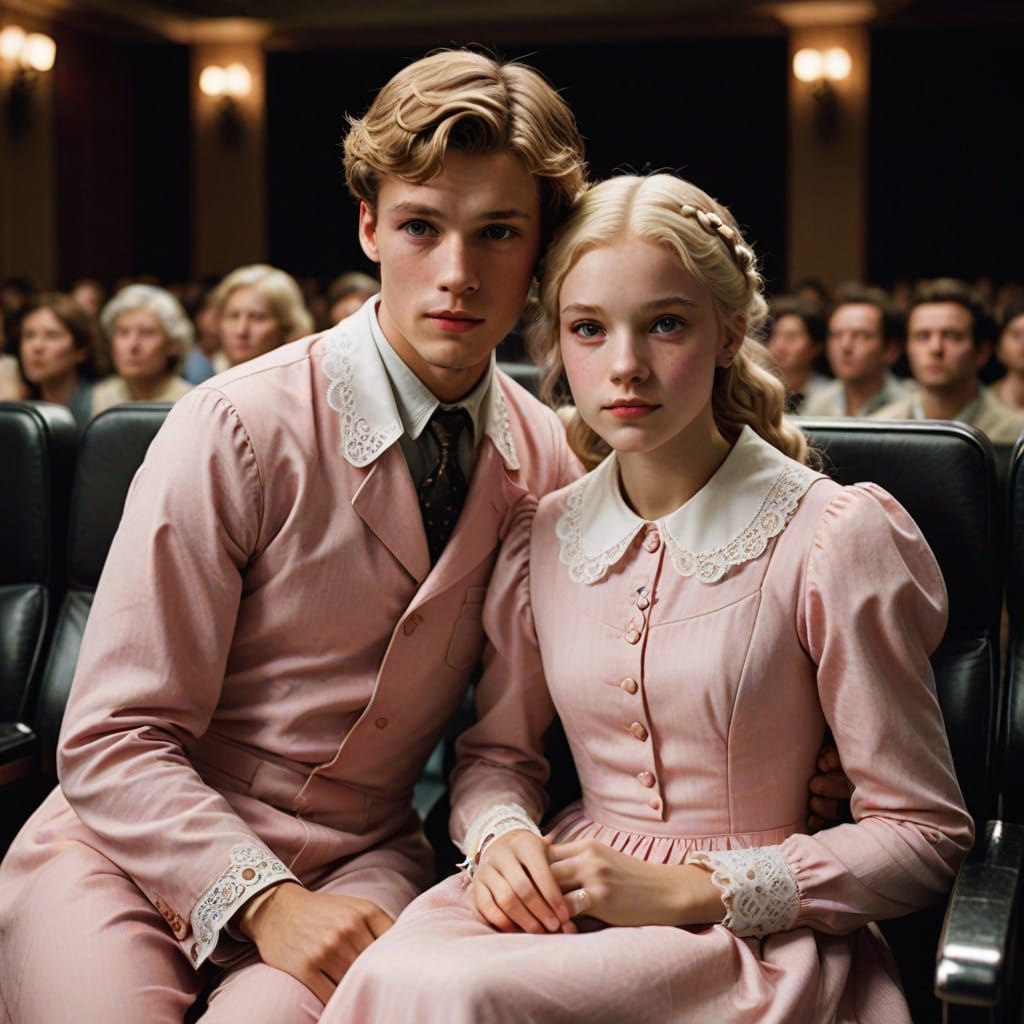 Sensitive Moment in a Cinema, Boy with Peter Pan Dress Comfo...