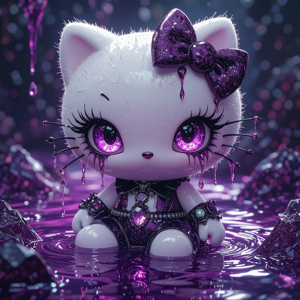 Glam Horror Hello Kitty in Pastel Goth Style