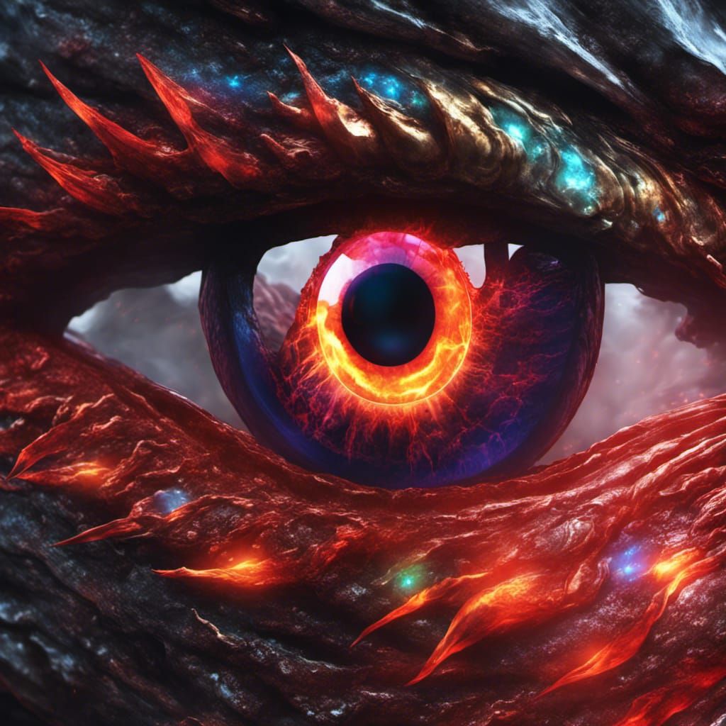 Crystal Dragon Eye with Rainbow Flames