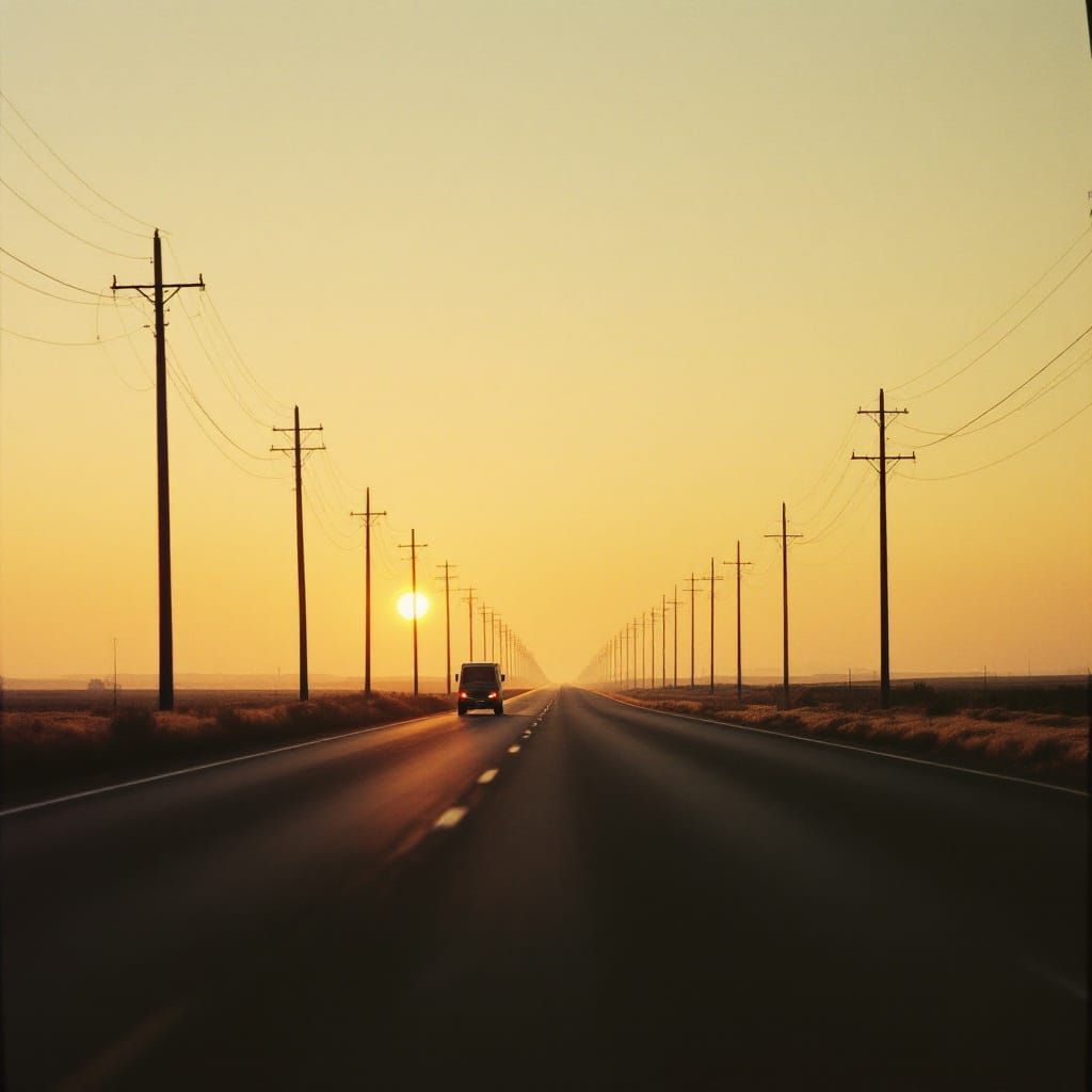 Highway Powerlines in Golden Light: A Cinematic Still