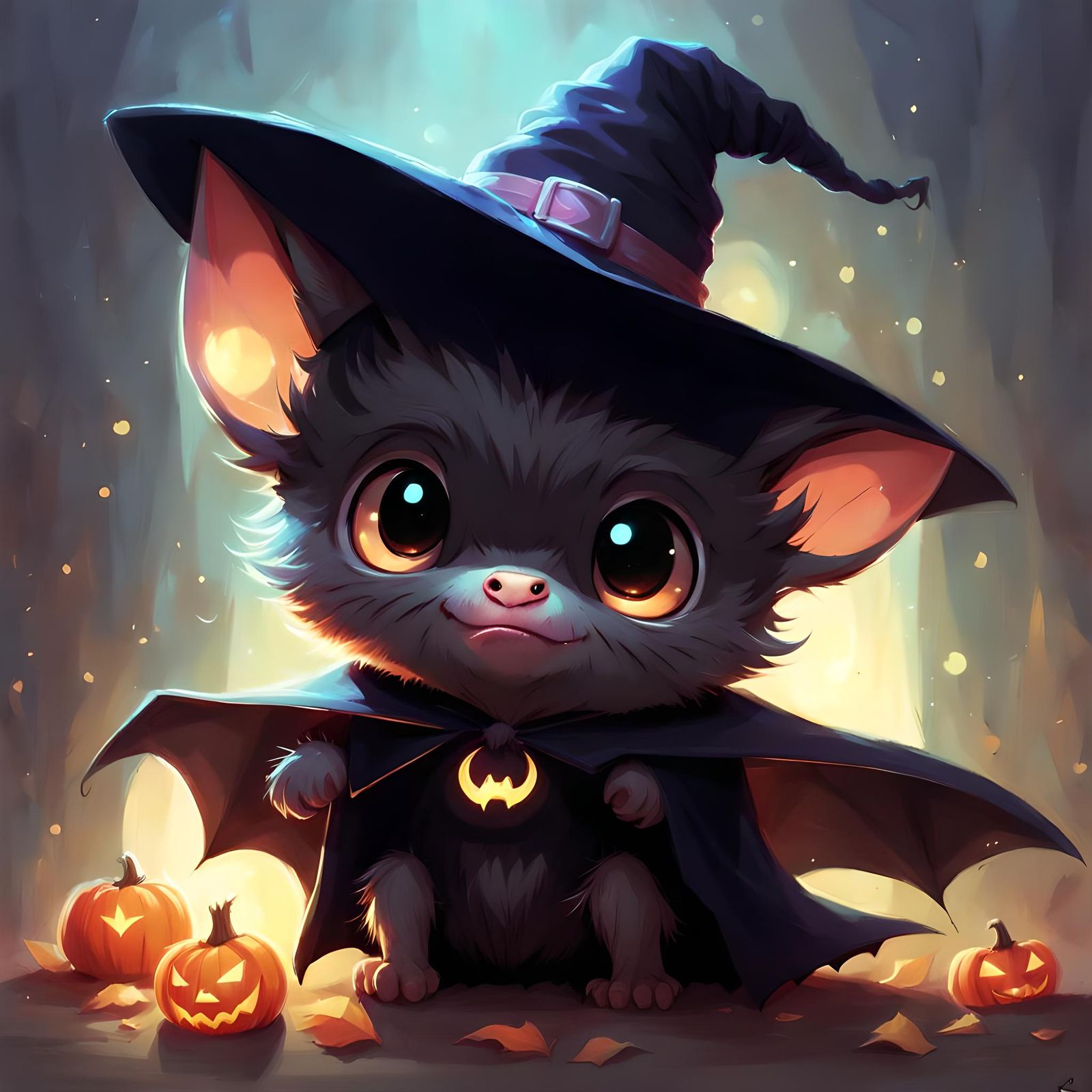 Adorable Bat in Halloween Costume, Digital Art