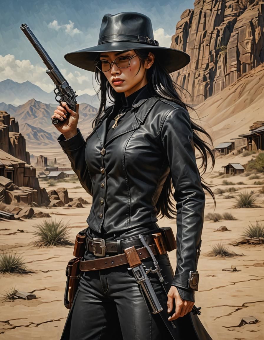 Vietnamese Gunslinger Portrait in Impasto Style