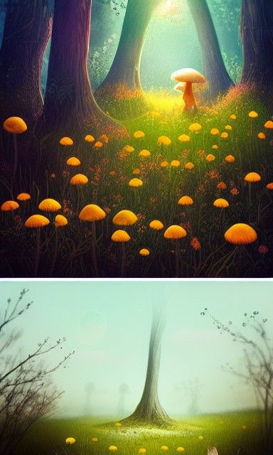 Botanical Night Scene with Fox, Digital Matte Painting