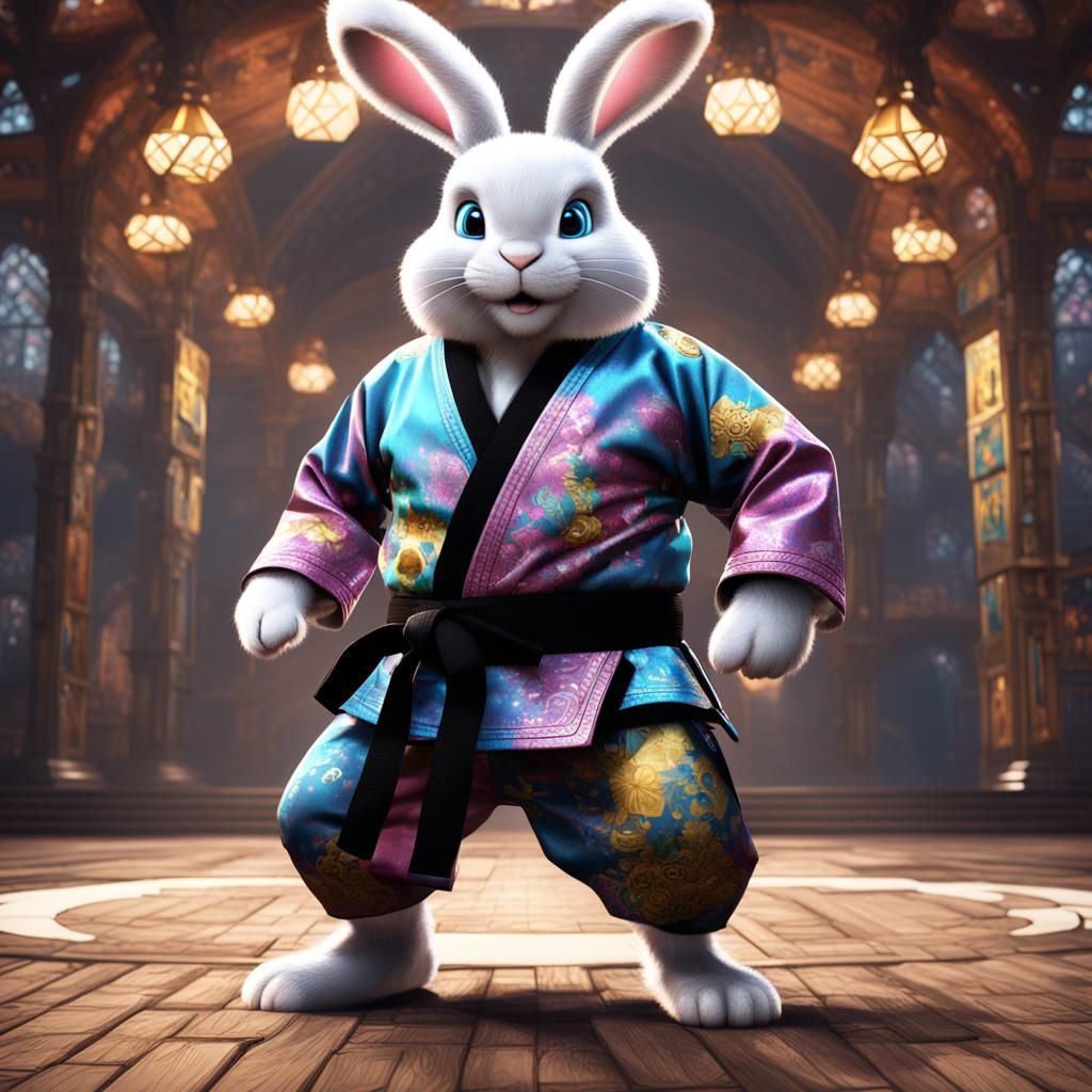 Easter Bunny in Jiu-Jitsu Gi: Detailed Matte Painting