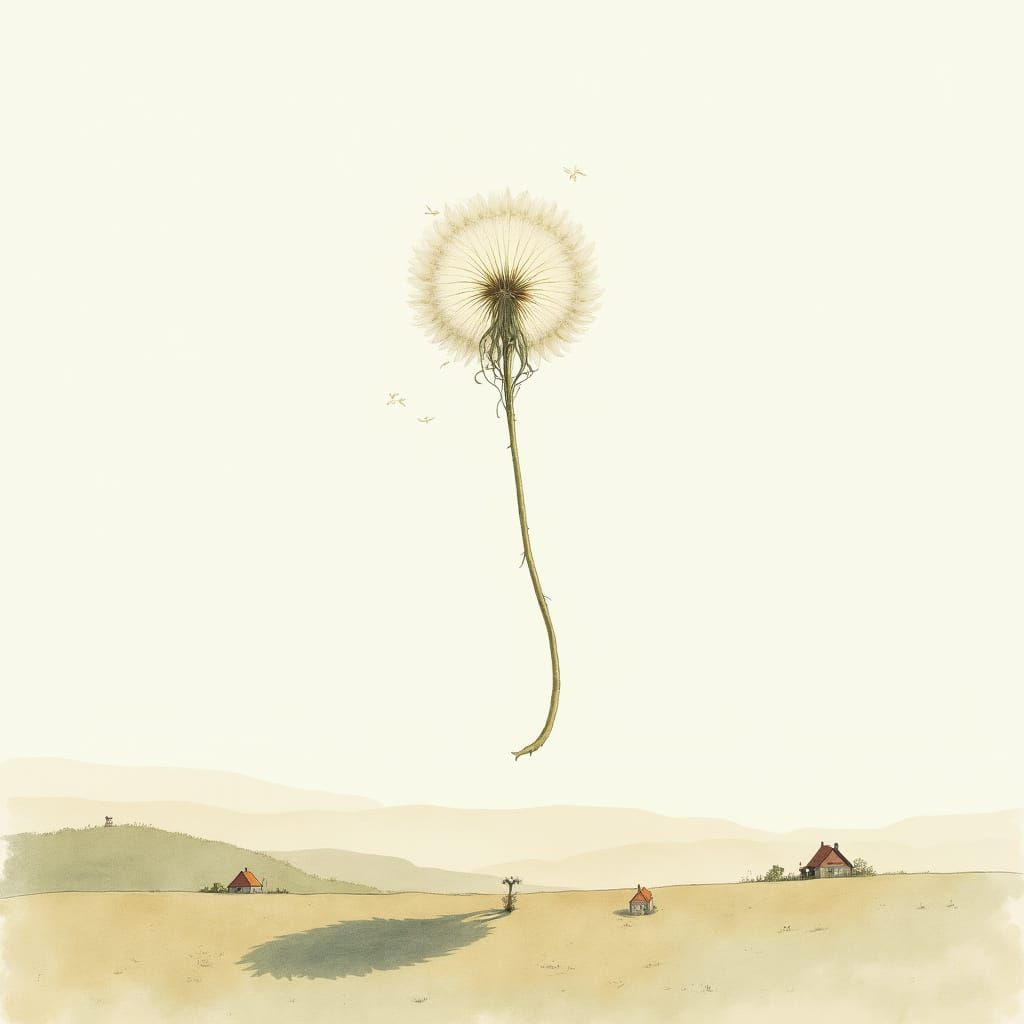 Giant Dandelion Seed Floats Over Miniature World