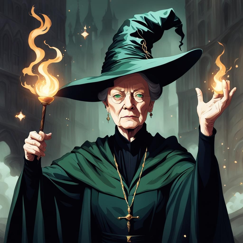 Minerva McGonagall as a Surrealist Mage Portrait