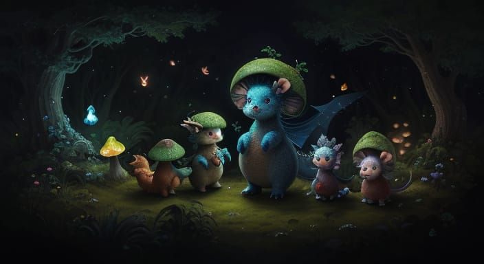 Baby Dragons in Enchanted Mushroom Forest