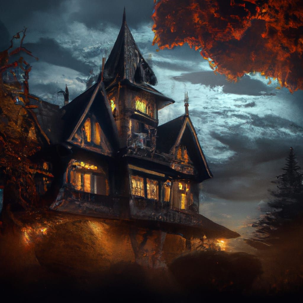 Fantasy Haunted House at Night: Digital Matte Painting