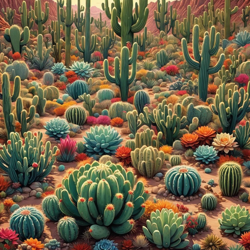 Surreal Cactus Garden in Matte Painting Style
