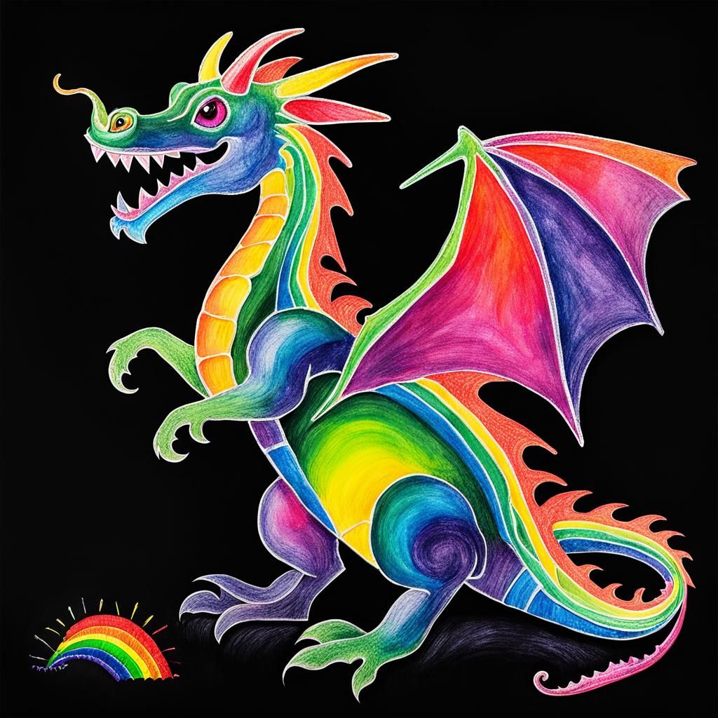 Kids Crayon drawings ,surreal  friendly dragon , child's dra...