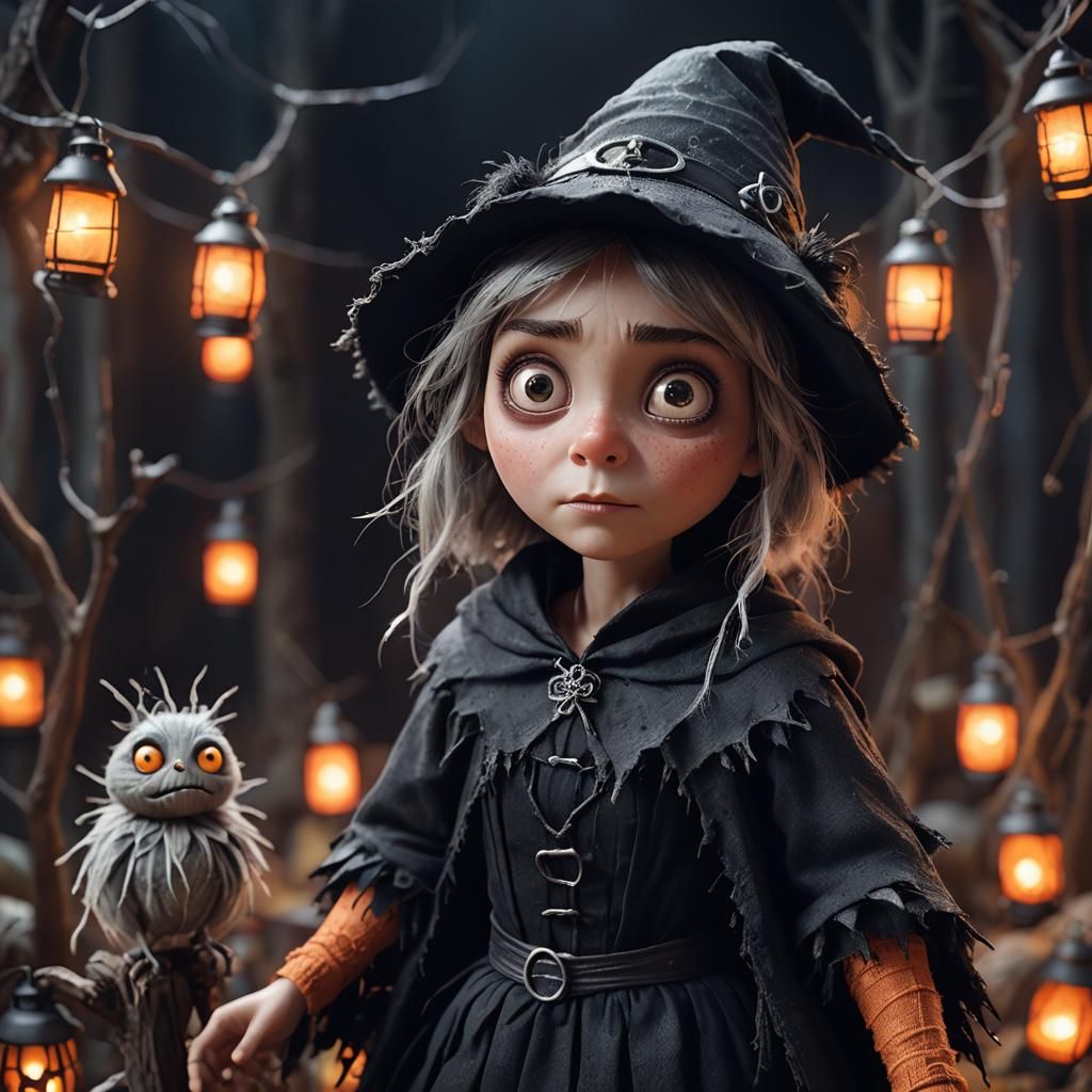 Halloween Witch Creature in Anime-Inspired 3D Render