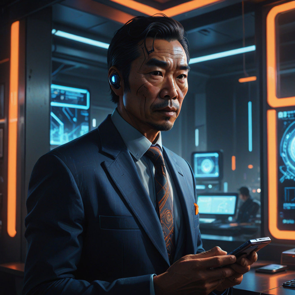 Futuristic Businessman in a Vibrant Office