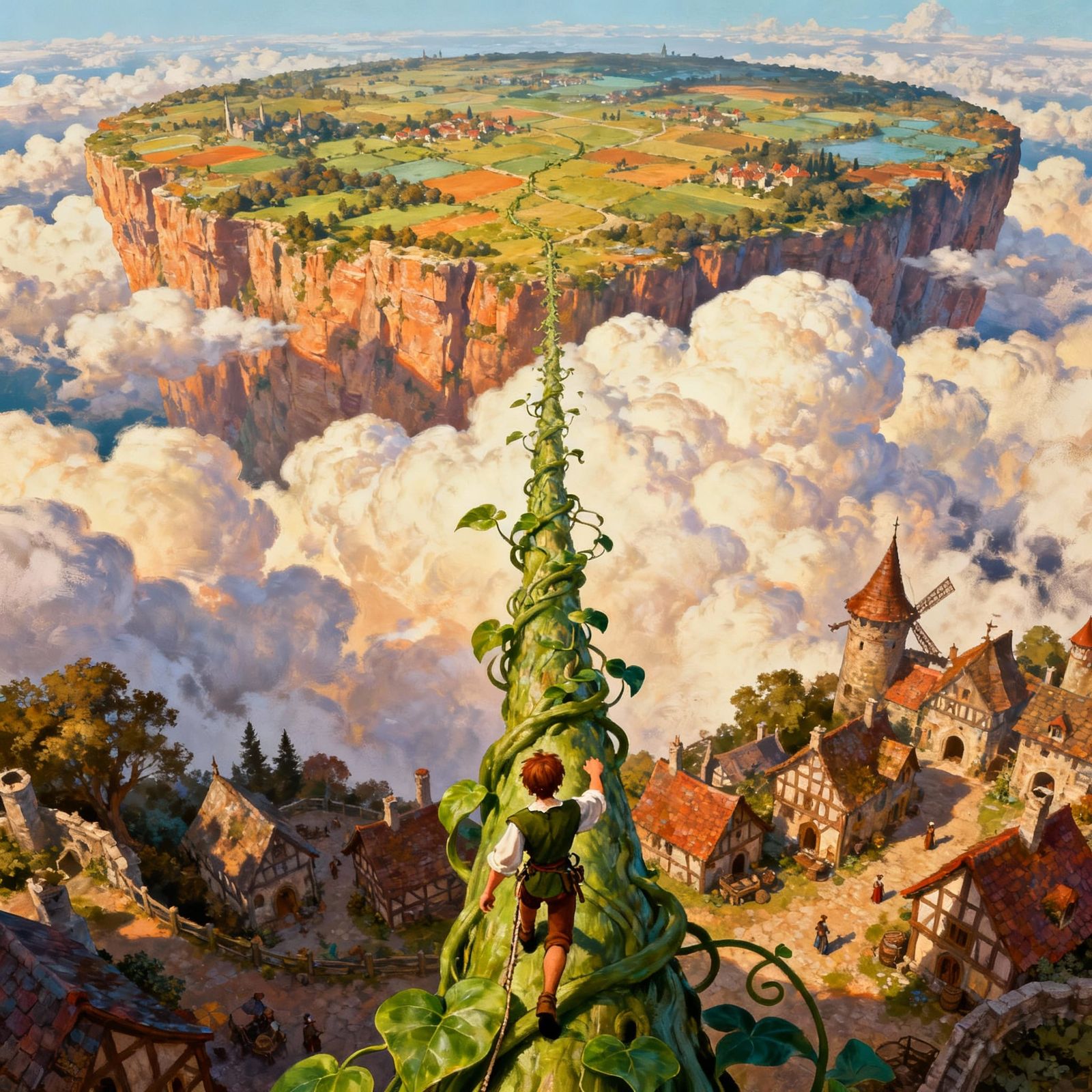 Massive Beanstalk to Cloud Kingdom Above Medieval Village
