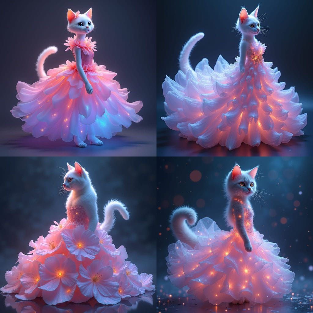 Celestial Feline Goddess in Iridescent Floral Array