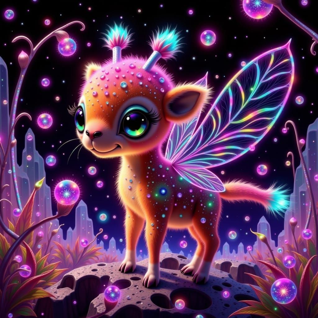 Rainbow Giraffe in Crystal Cave: Digital Art
