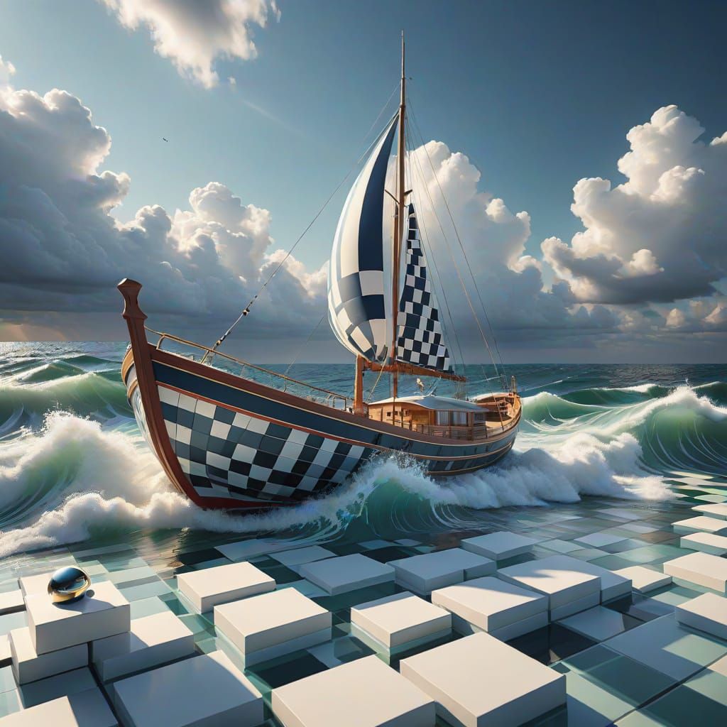 Anime-Style Sailing Boat Battles Psychedelic Waves