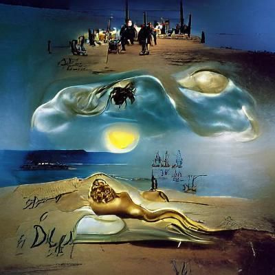 Surrealist Night Beach in Style of Salvador Dali