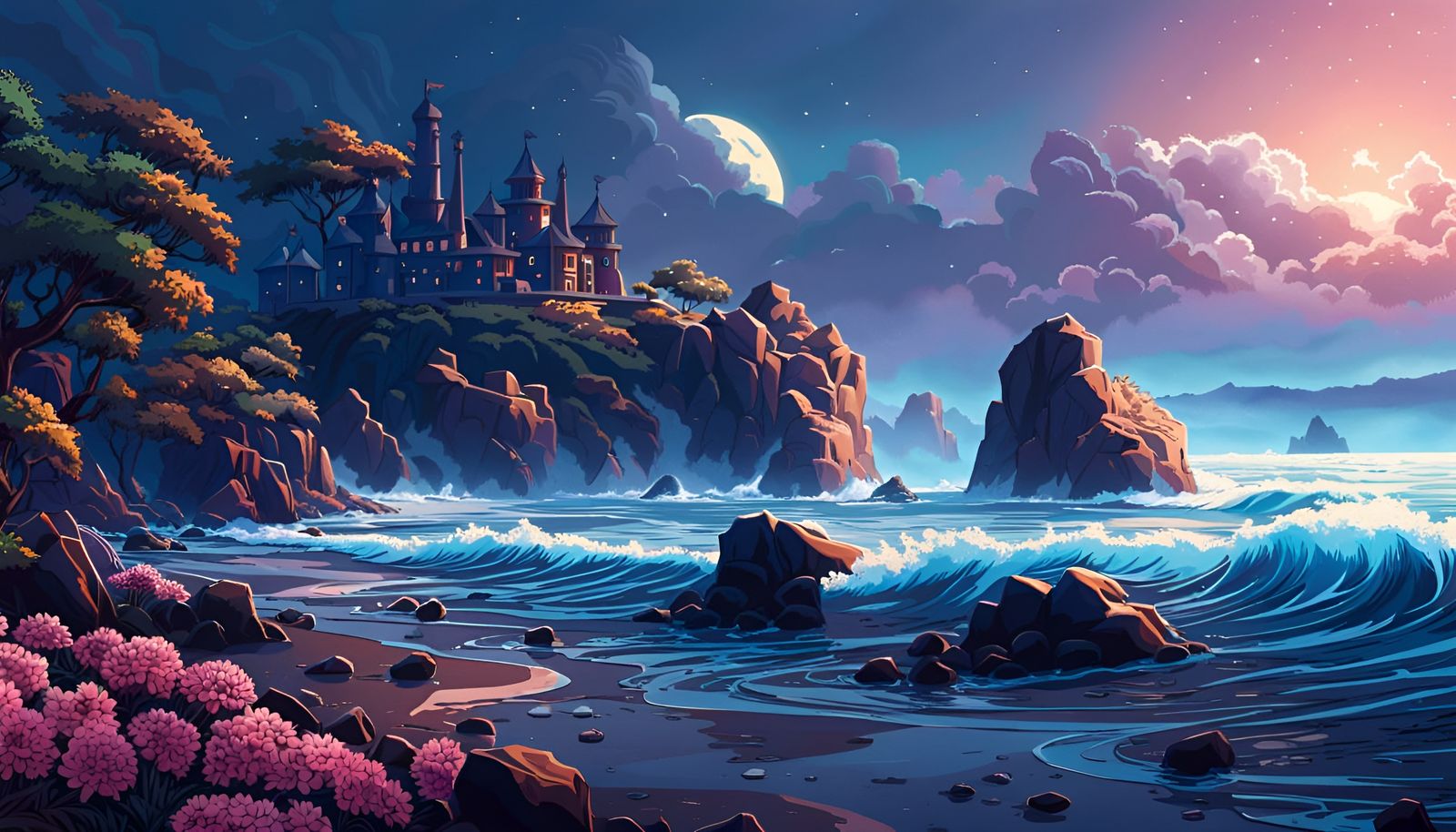 Crystalline Shoreline in Surreal Digital Art Style