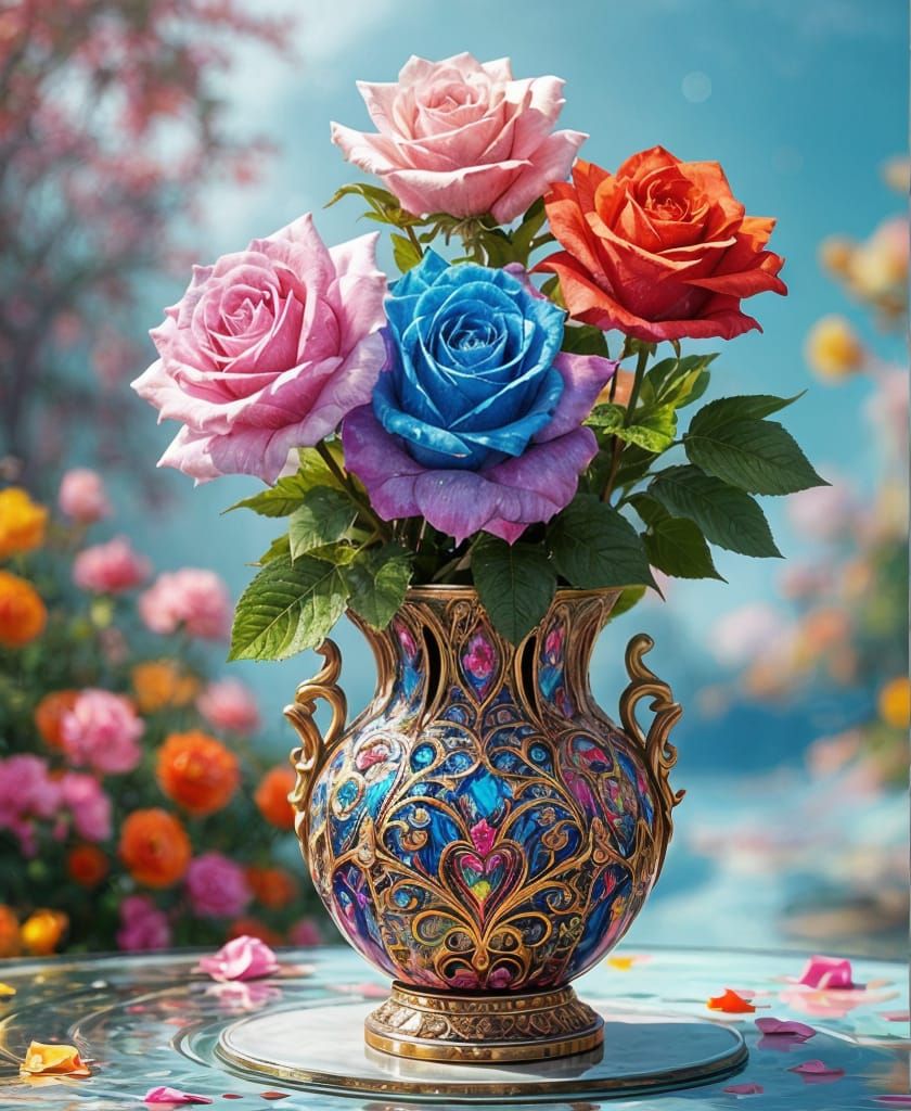Vibrant Floral Vase in Jewel-Toned Splendor