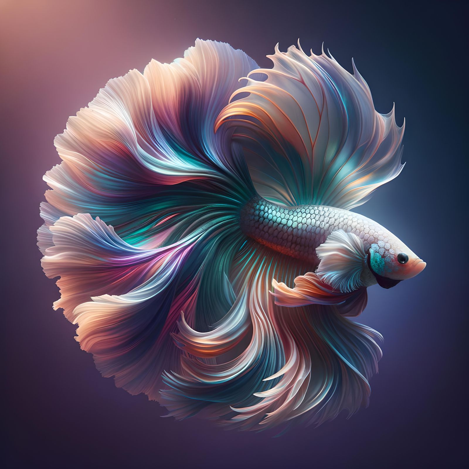 Iridescent Betta Fish with Flowing Fins