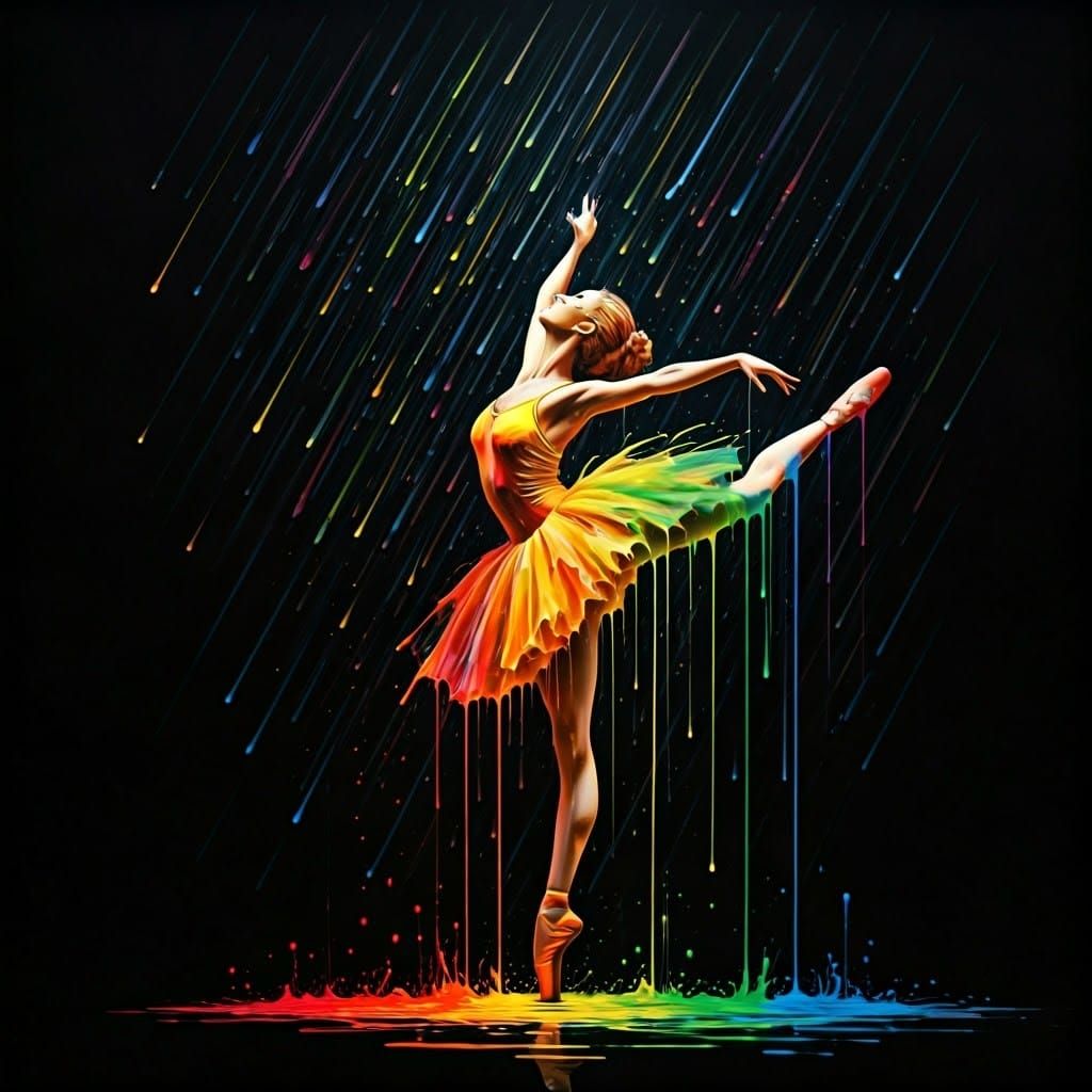 Ballerina in Vibrant Dripping Paint