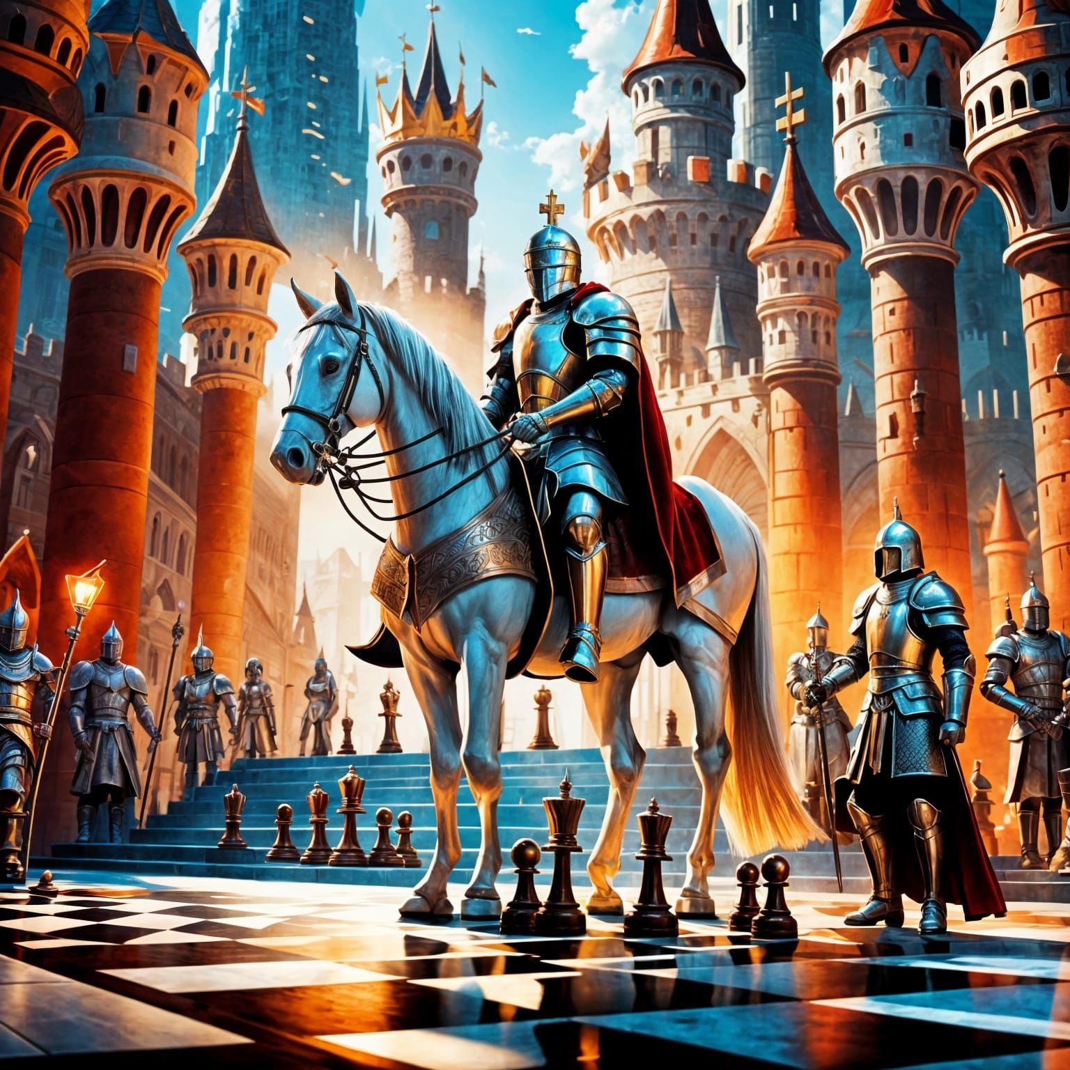 Living Chess Game with Knight and Towers