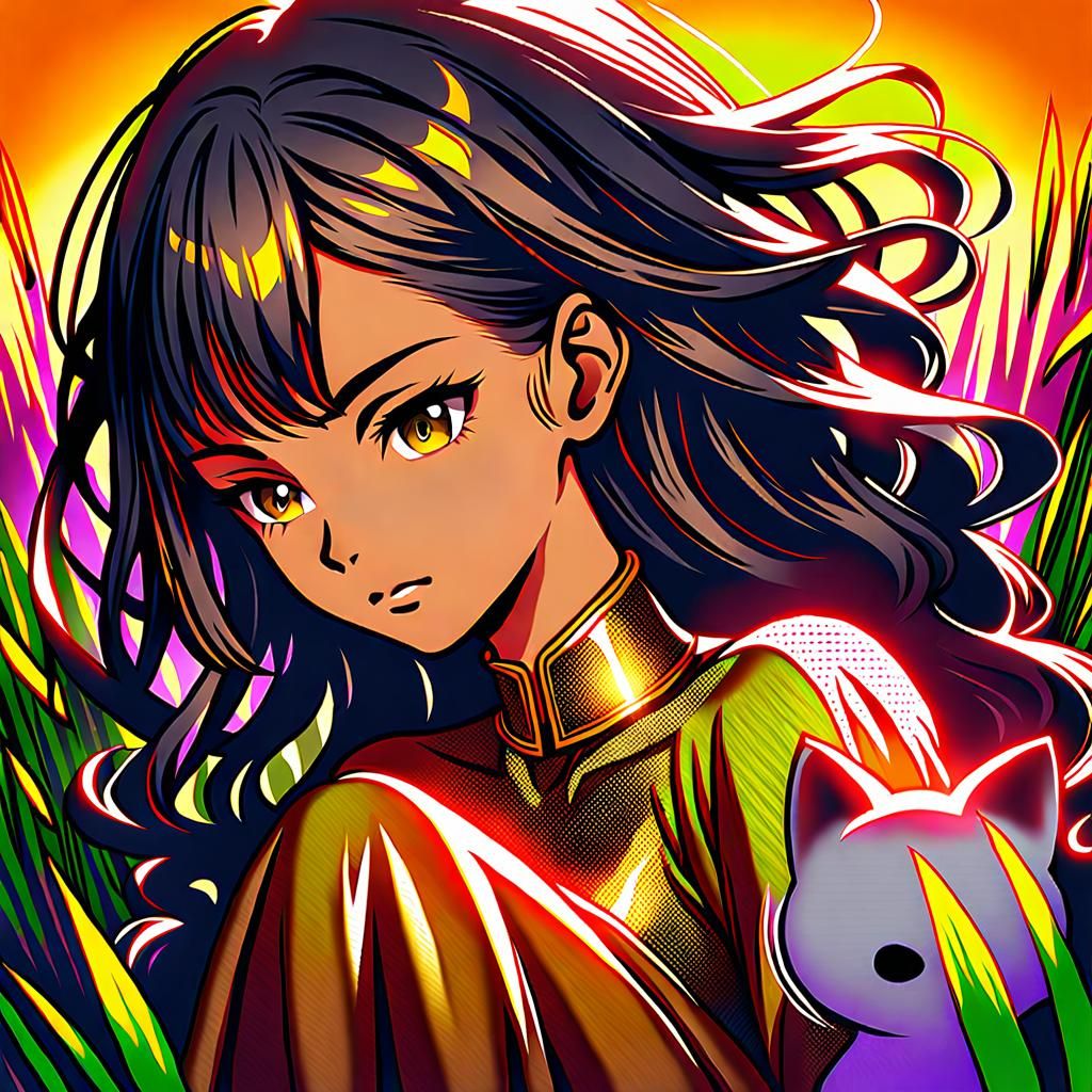 Fantasy Portrait: Feline Humanoid in Floral Field