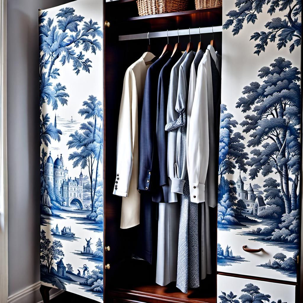 Toile de Jouy decorating a modern wardrobe
